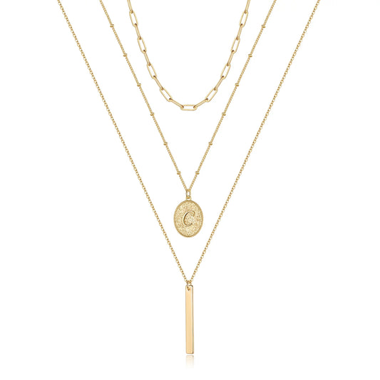 Gold Layered Initial Necklaces for Women 14K Gold Plated Paperclip Chain Necklace